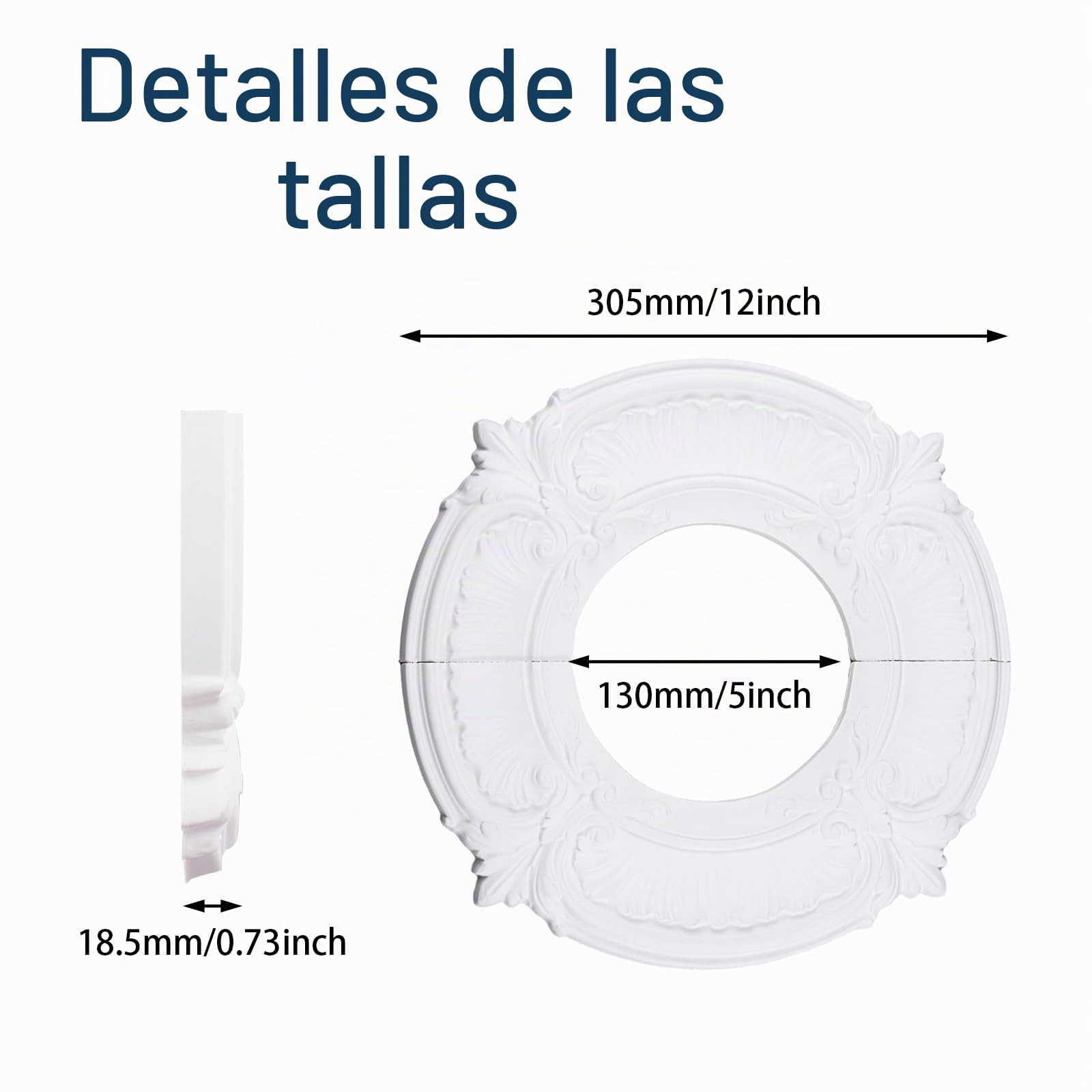 INCREWAY Medallón de techo con diseño dividido de 12 pulgadas para luces y ventiladores, corte de 5 pulgadas, segmentos de poliuretano desmontables, fácil instalación, decoración de placa de techo