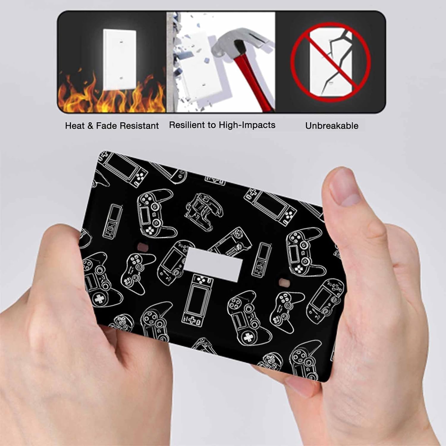 Moslion Video Game Controller Single Toggle Wall Plate Covers Play Game Device Black 1-Gang Light Switch Outlet Cover Plug Decor Home Office Living Room