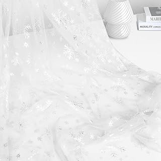 Horbaunal Snowflake Sheer Fabric 1 Yard, White Silver Foil Tulle Fabric ...