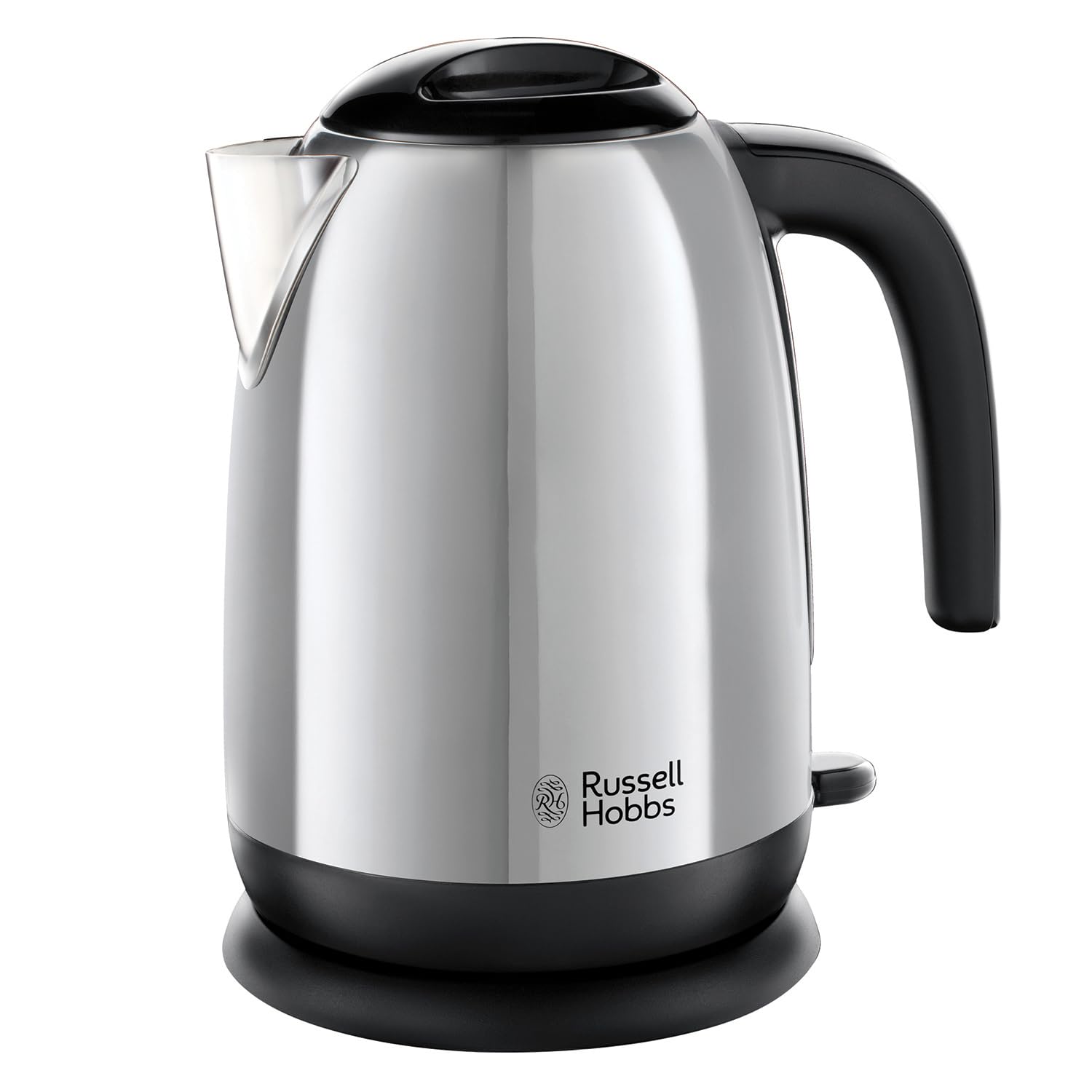 Russell Hobbs Stainless Steel & Black Electric 1.7L Cordless Kettle with black handle (Fast Boil 3KW, Removable washable anti-scale filter, Pull off lid, Perfect pour spout) 23911