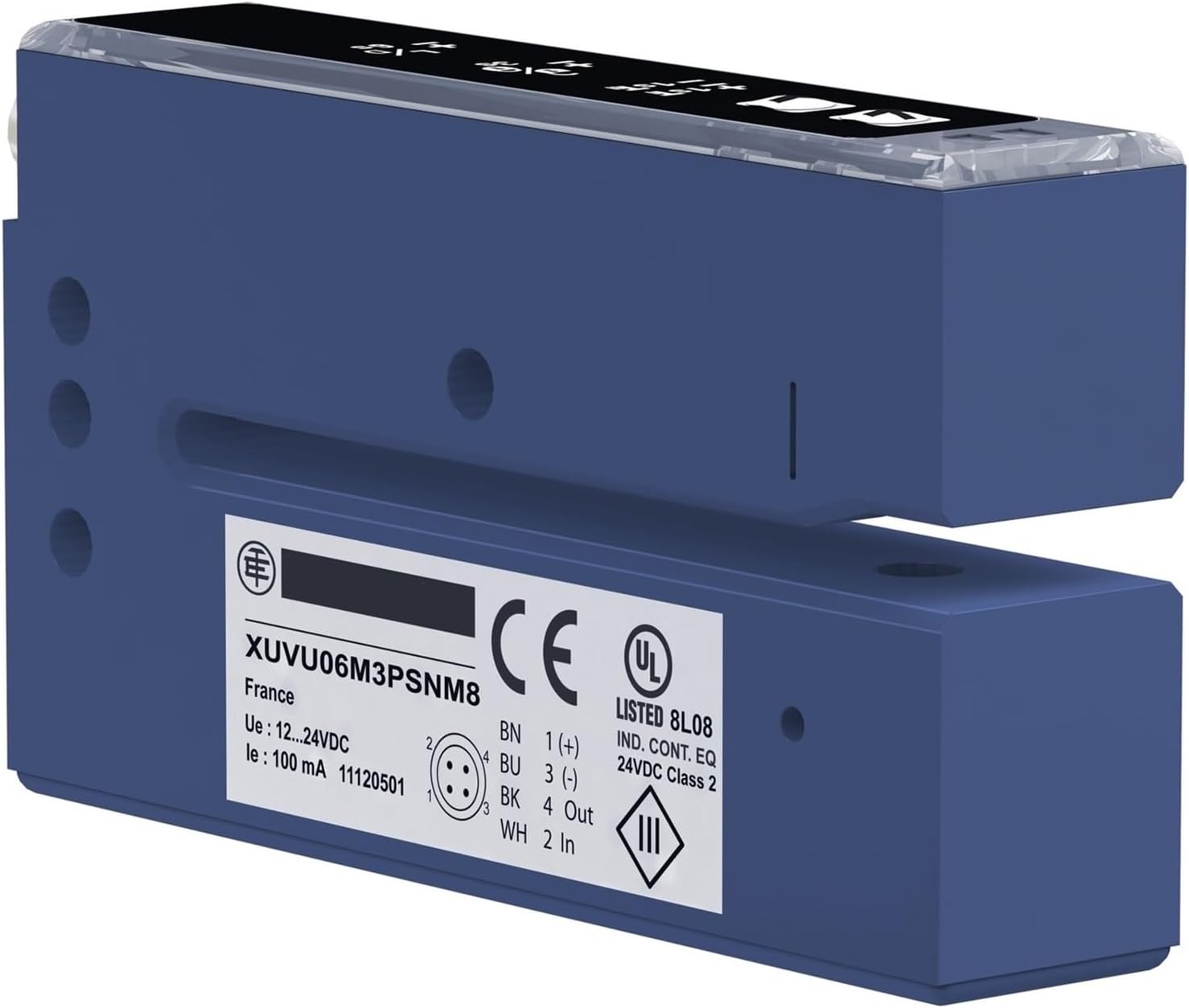 XUVU06M3KSNM8 Photoelectric sensors XU, ultrasonic Sensor Label Fork 60x3, 12...24 V DC, PNP/NPN NO/NC Connect M8