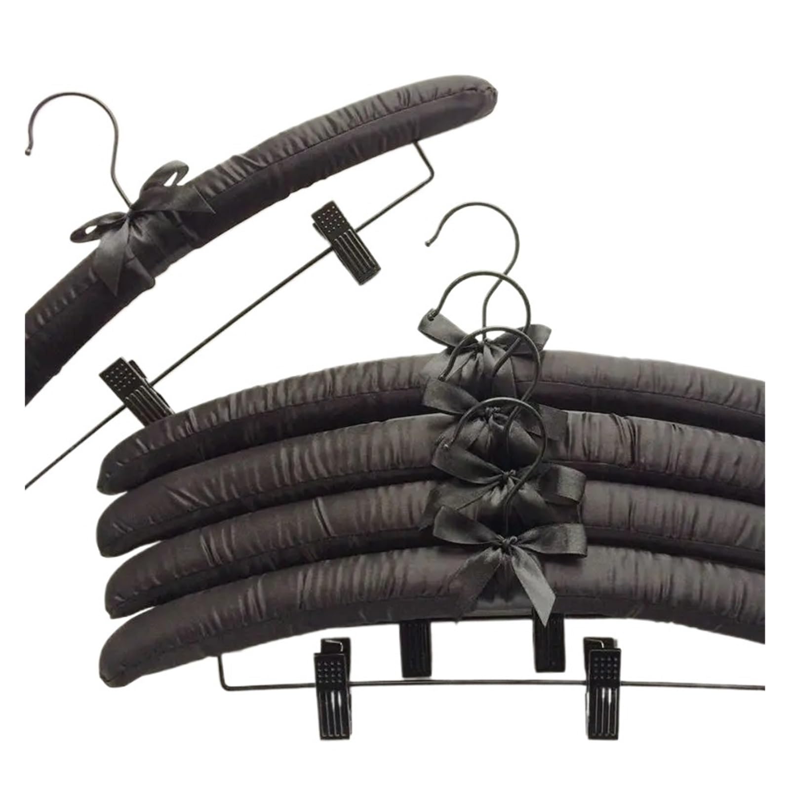 Wjiayao Women's Black Satin Padded Hangers 5Pcs 42Cm Hangers Clothes Padded Foam Hanger Non Slip Satin Canvas Covers For Adults Wedding Bridesmaid(Black)
