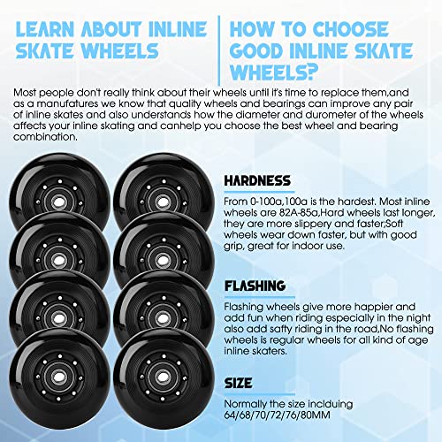 8 Pack Inline Skate Wheels 64Mm 70Mm 72Mm 76Mm 80Mm Inline Replacement Wheels With Abec9 Bearing For Roller Blade Derby K2 Inline Skate- 85A Indoor Outdoor Inline Skate Wheels (Black, 76Mm/8Pack) #TOP2
