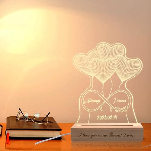 Miniatura 7 de Lámpara de noche de corazón personalizada con nombre personalizado de acrílico LED corazones regalos para parejas del día de San Valentín
