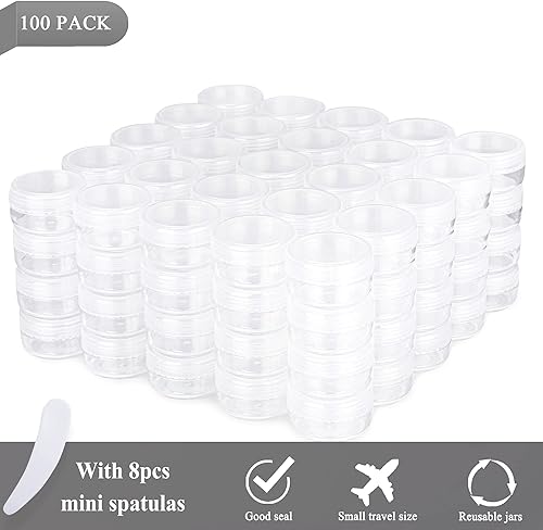 Miniatura 5 de 100 recipientes de muestra de 0.35 oz, frascos vacíos de 0.3 onzas líquidas con tapas, pequeños recipientes para cosméticos, mini tarros de muestra