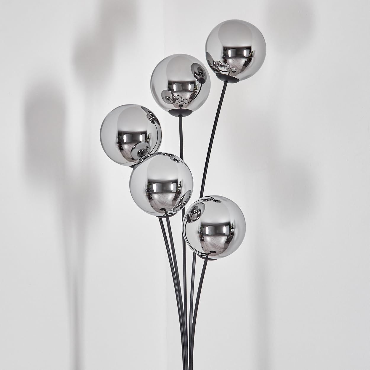 HOFSTEIN Stehleuchte Gastor, Stehlampe aus Metall/Glas in Schwarz/Chrom/Rauch, Leuchte im Vintage-Design mit Glasschirmen Ø 15 cm u. Fußschalter, 169 cm, E14, Wohnzimmer, Schlafzimmer, Esszimmer
