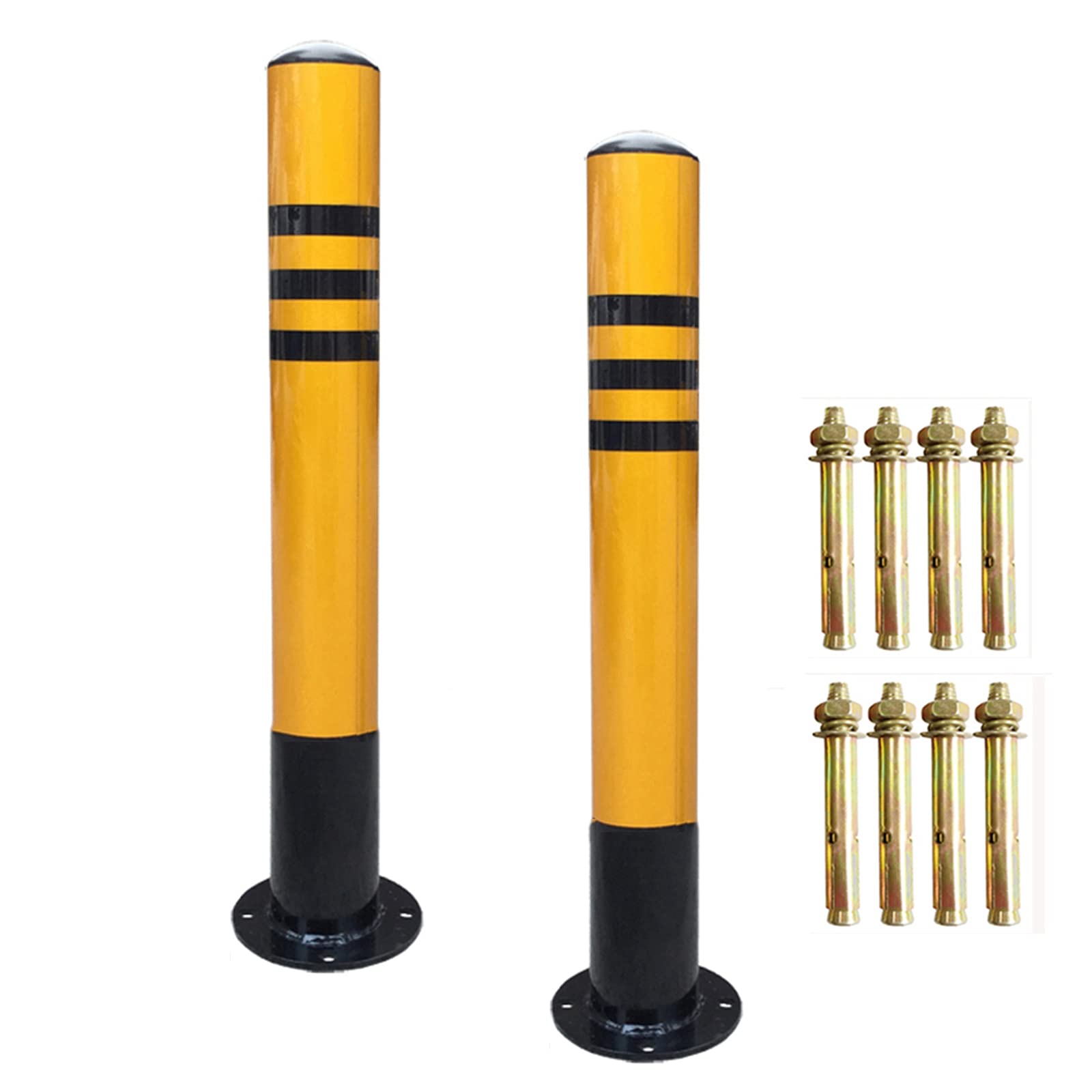 Paletto di sicurezza per vialetto, paletto di parcheggio fisso giallo 2 pezzi, palo di barriera con nastro riflettente, facile installazione