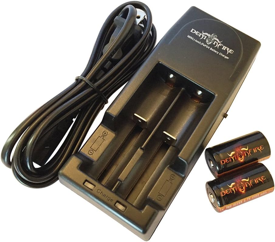 Demonfire 18350 1200mAh 3.7V High Drain LiMn IMR Rechargeable Battery with Button Top (2 Pieces) D1 Charger