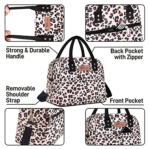 Buringer Reusable Insulated Lunch Bag Cooler Tote Box with Front Pocket Zipper Closure for Woman Man Work Picnic or Travel(Leopard with Shoulder) - Thumbnail 4