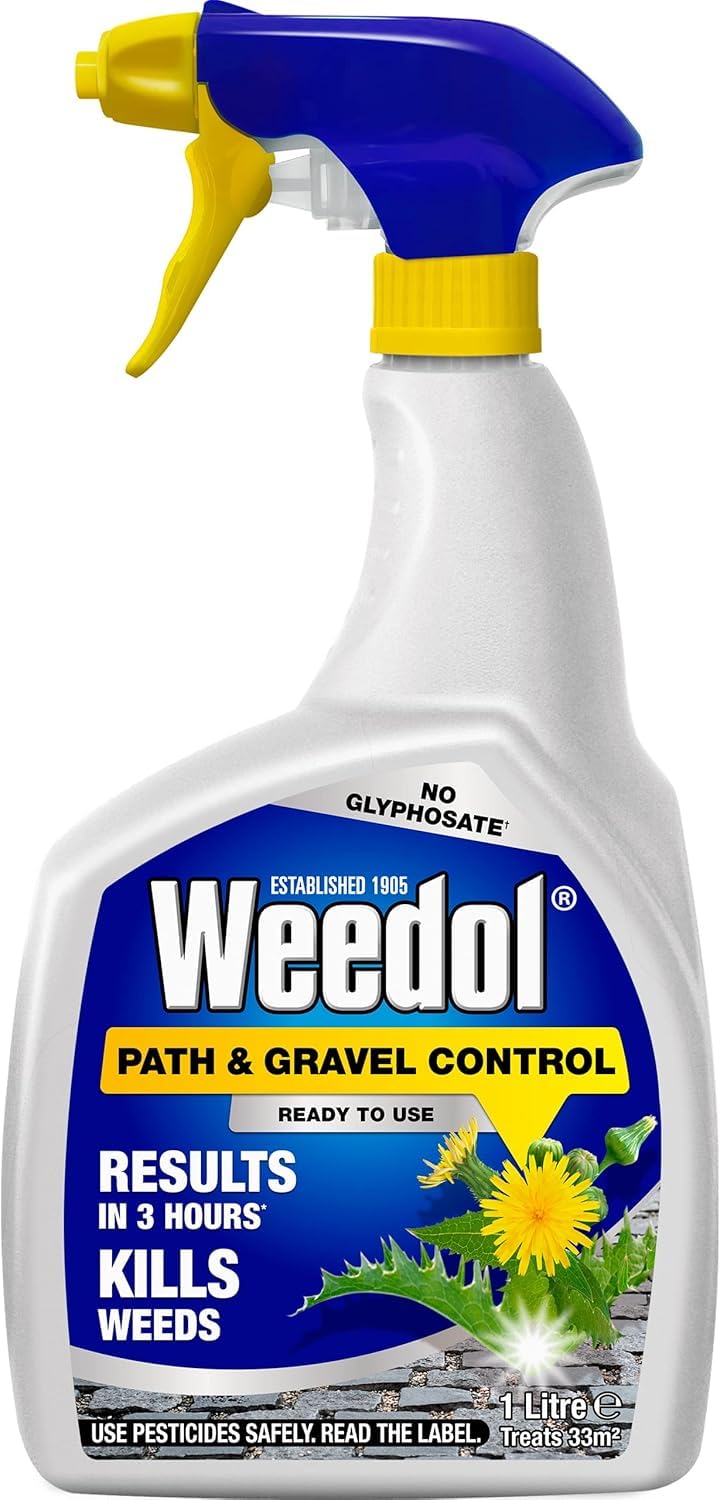 Weedol Path & Gravel Weed Control 1L | Glyphosate-Free Fast Action Weedkiller | Visible Results in 3 Hours | Pelargonic Acid Formula for Patios & Driveways | 1 Litre Ready to Use Trigger Spray