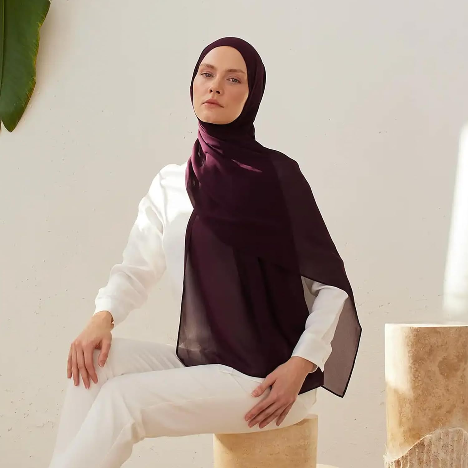 Modest Small Luxury Chiffon Hijab | Premium Lightweight, Flowy and Textured Chiffon Wrap Head Scarf for Women image 2