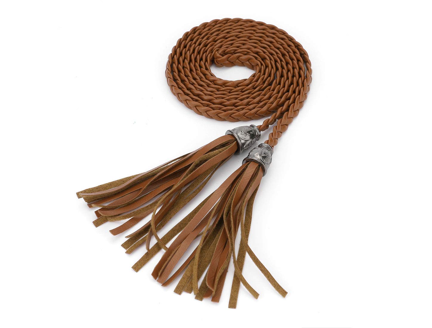 sourcing map Women's Tassel Braided Belts Skinny Woven Waist Belts for Skirt Dress Brown 132 cm/52 inches