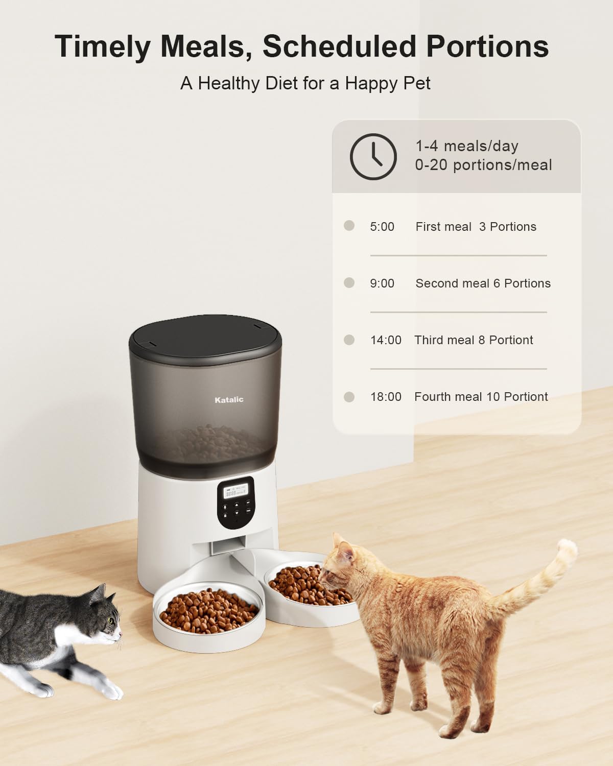 Automatic Cat Feeders for Two Cats, 6L/25.4cup Double Automatic Cat Food Dispenser with 2 Stainless Bowls,10s Meal Call and Timer Setting 20 Portions 4 Meals Per Day,Pet Feeder for Cat and Dog Automatic Cat Feeders for Two Cats, 6L/25.4cup Double Automatic Cat Food Dispenser with 2 Stainless Bowls,10s Meal Call and Timer Setting 20 Portions 4 Meals Per Day,Pet Feeder for Cat and Dog