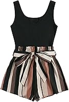 SOLYHUX Women's Sleeveless Belted Tank Romper Jumpsuit - Soft Stretchy Summer Short Romper