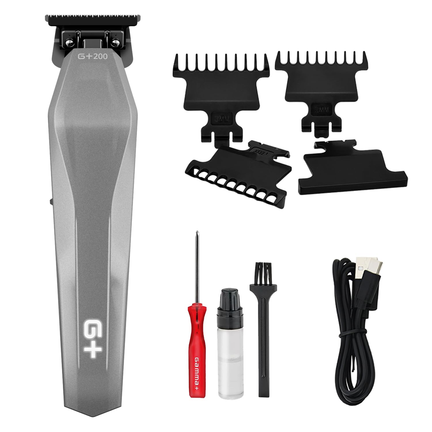 GAMMA+ Trimmer Professionale G+200 | Regolabarba Professionale e Rifinitore Contorni | Motore Rotativo DC 7.000 RPM | Lama Acciaio Giapponese + Ceramica | Autonomia oltre 2h | Ricarica USB-C