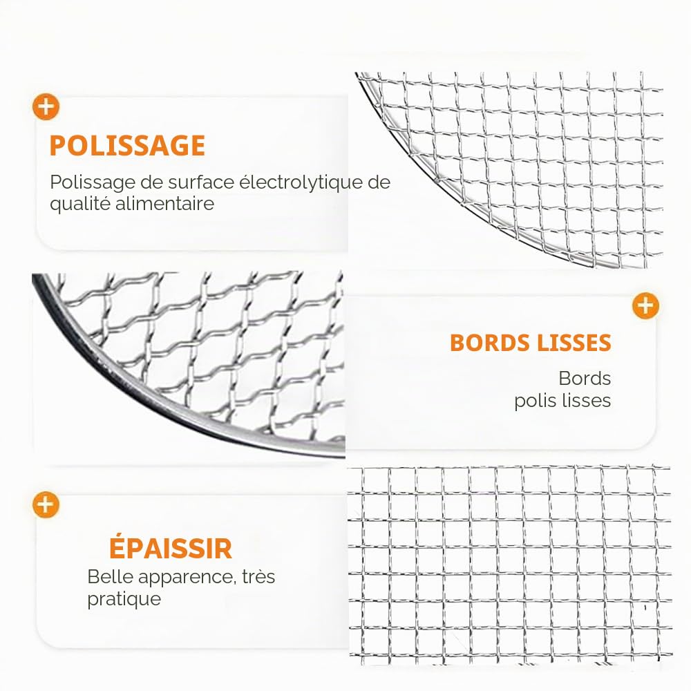 Grille de cuisson ronde en acier inoxydable pour brasero - Grille de cuisson ronde en acier inoxydable - Pour camping, jardin, pique-nique, répartition uniforme de la chaleur et nettoyage facile (40 x