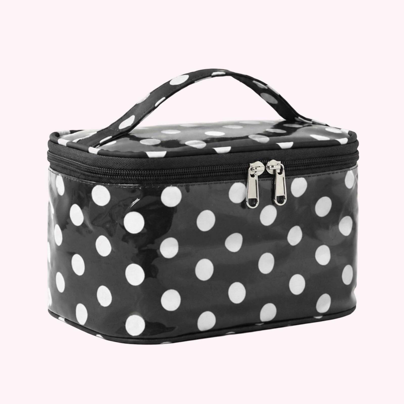 Polka Dot PVC podróżna kosmetyczka do makijażu, wodoszczelna, damska | EcoGleam Polka Dot PVC podróżna torba do makijażu, wodoodporna, estetyczna podróżna kosmetyczka z uchwytem