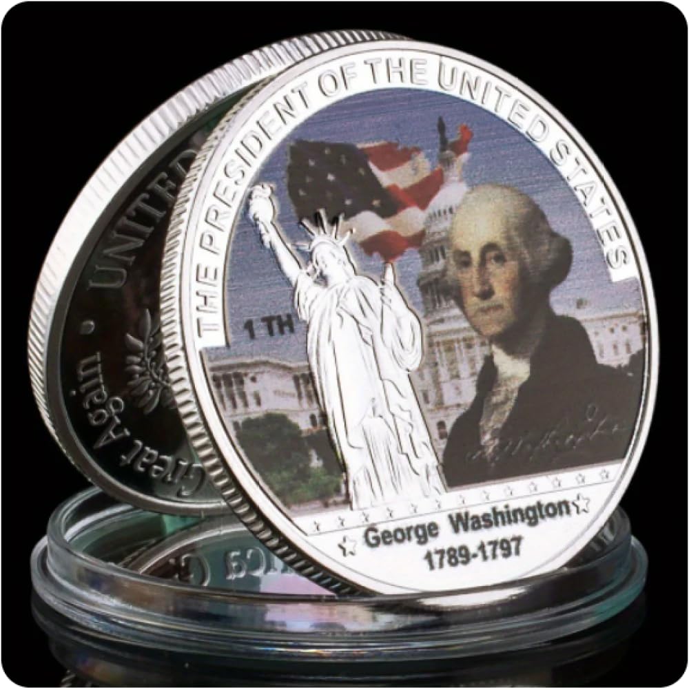 Rezajduie Gold/Silver Commemorative Coin The First President Of United States George Washington (1789-1797) Collectible Silvery Plated Souvenir Coin