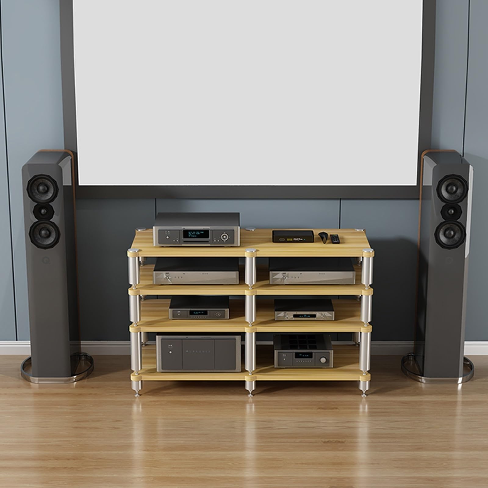 Teak Corner AV stojak - 2-warstwowa półka wizualna na konsole do gier kina domowego i odtwarzaczy płyt - stylowa szafka wideo do przechowywania TV Box