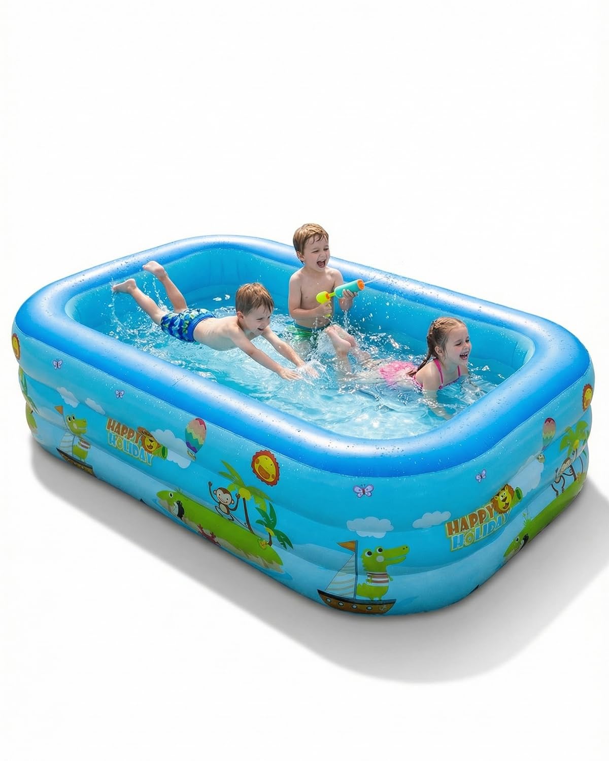 Piscinas Hinchables para Jardín y Patio, Piscina Rectangular de PVC de 3 Capas 210 x 135 x 60 cm, Gran Espacio para Verano y Tiempo Libre, Piscina Hinchable de Uso Familiar