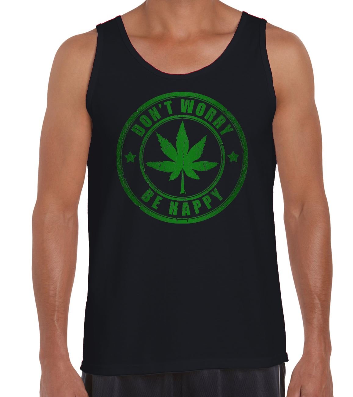 Tribal T-Shirts Mens Don't Worry Be Happy Cannbis Vest Top (XL, Black)