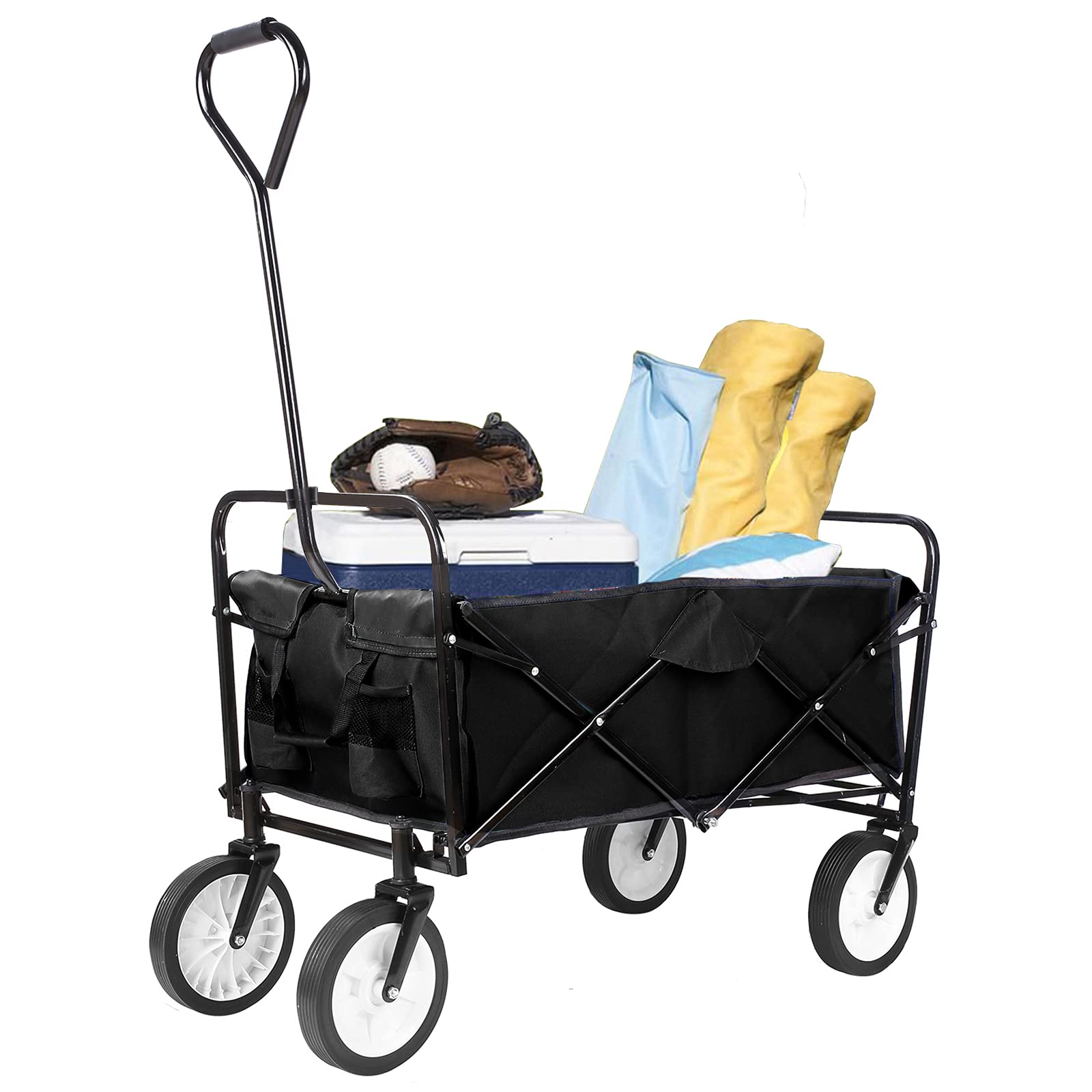 AthLike Collapsible Utility Wagon, Durable Steel Frame, Large 262L Capacity, One-Pull Fold, Rubber Wheel, Comfortable Grip, Easy Storage, Black