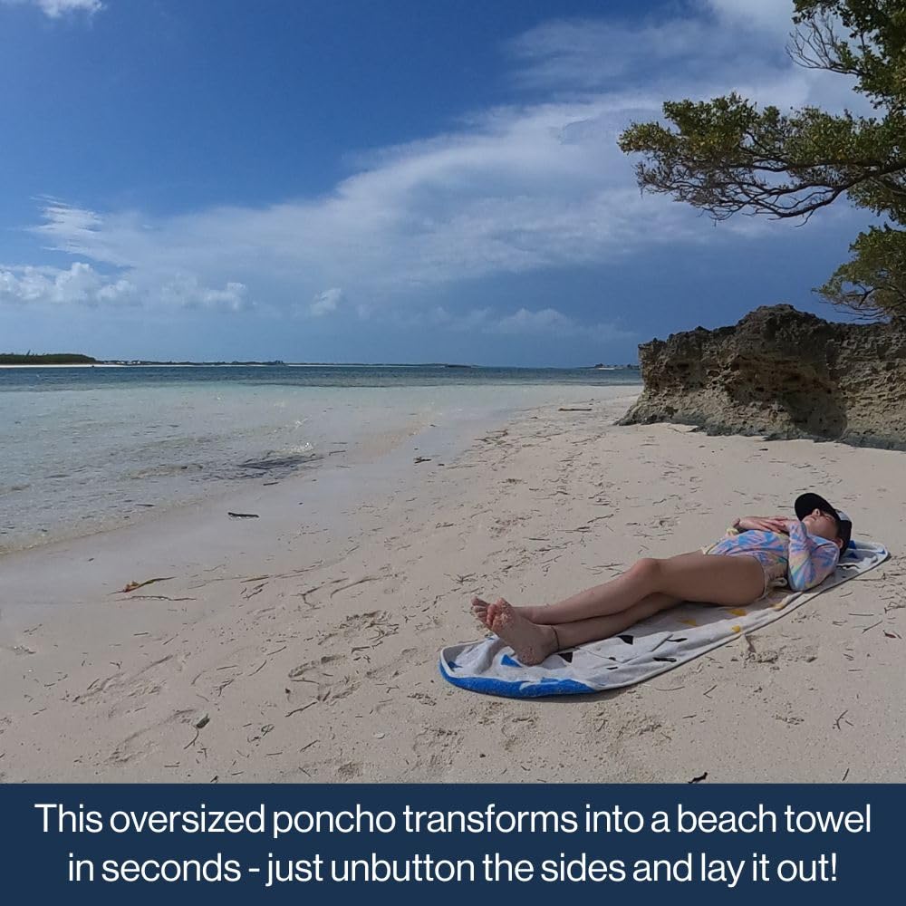 Arcturus Surf Poncho | Kapuzenwickeltuch & Vertuschung | 100% Baumwoll-Velours | 2-in-1-Design verwandelt Ihren Poncho in ein Strandtuch (Blackies, Kinder)