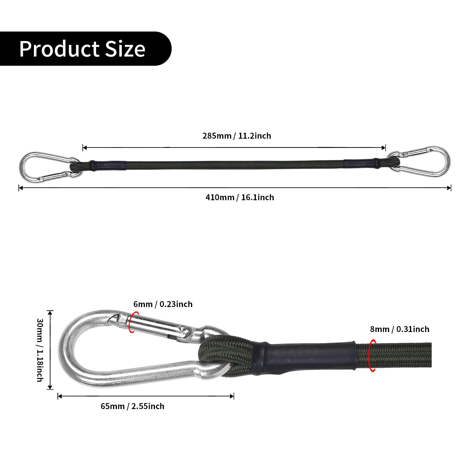 Bungee Cords with Carabiner Hooks: 6pcs Heavy Duty Elastic Tie Straps 10
