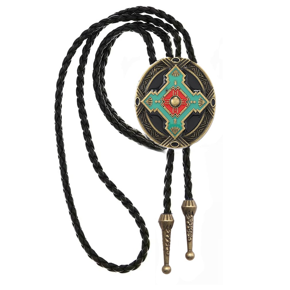 Joxevyia Bolo Tie for Men Vintage Cow Skull Leather Rope Western Cowboy Necktie Vintage Bola Tie Gift for Him