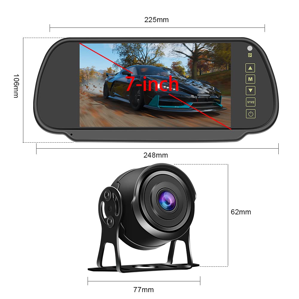 Inefala Kit Telecamera Posteriore con 7" HD Specchietti Retrovisori Monitor, +Telecamera di Retromarcia Grandangolare Impermeabile Visione Notturna +15M Cavo per RV Bus Truck Camping 12V-24V