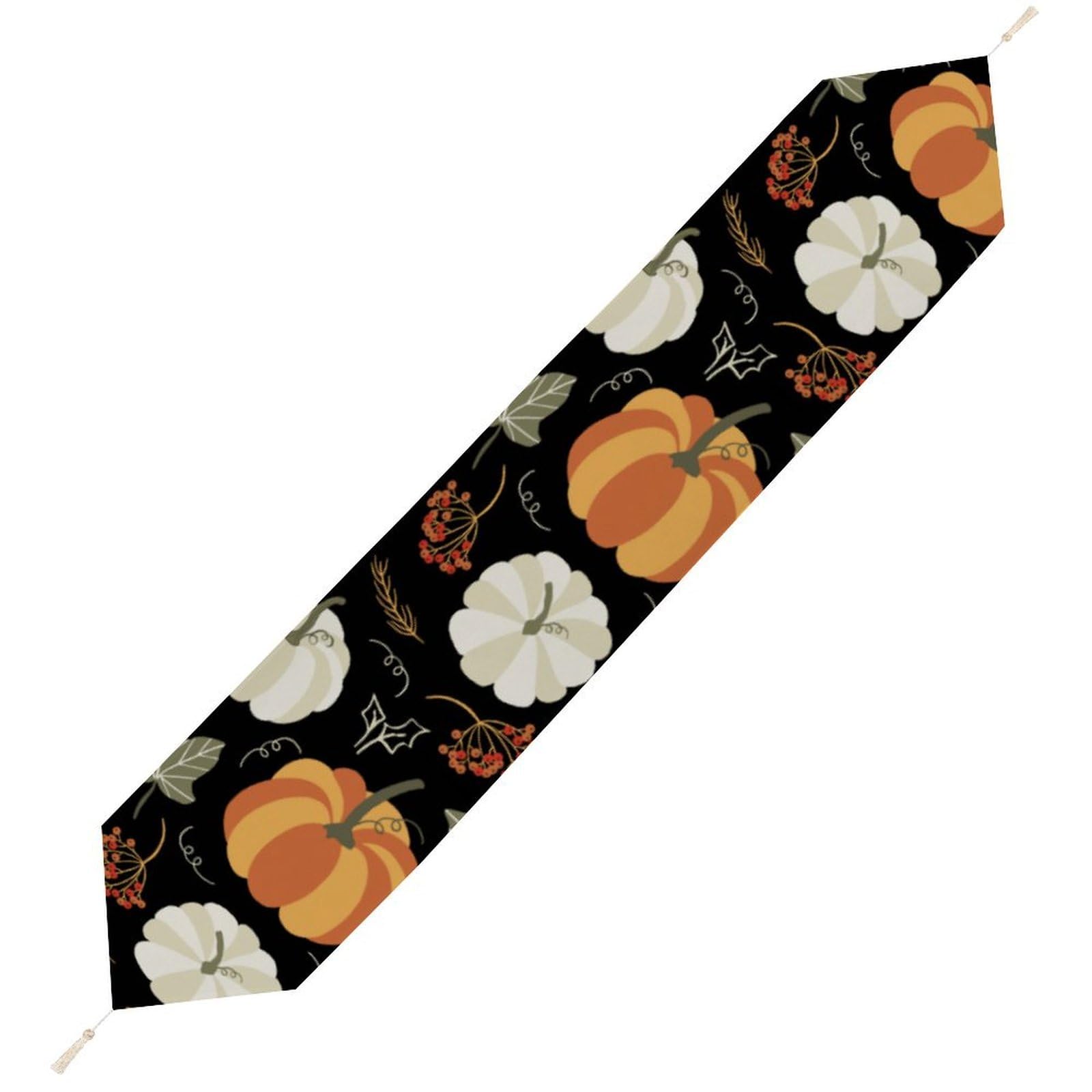 JZemdybill 178*33cm Table Runner with Tassel, Autumn Pumpkin Leaves Table Runner, Table Decoration for Kitchen, Party, Restaurant