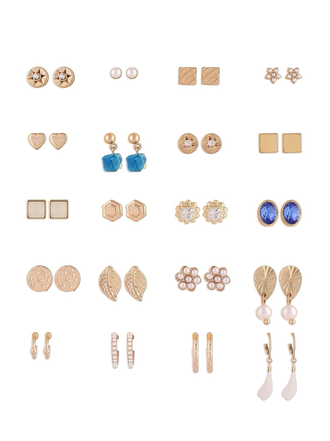 Zaveri Pearls Set Of 20 Gold Tone Classy Contemporary Studs Drops & Semi Hoops Earring For Women-ZPFK18686