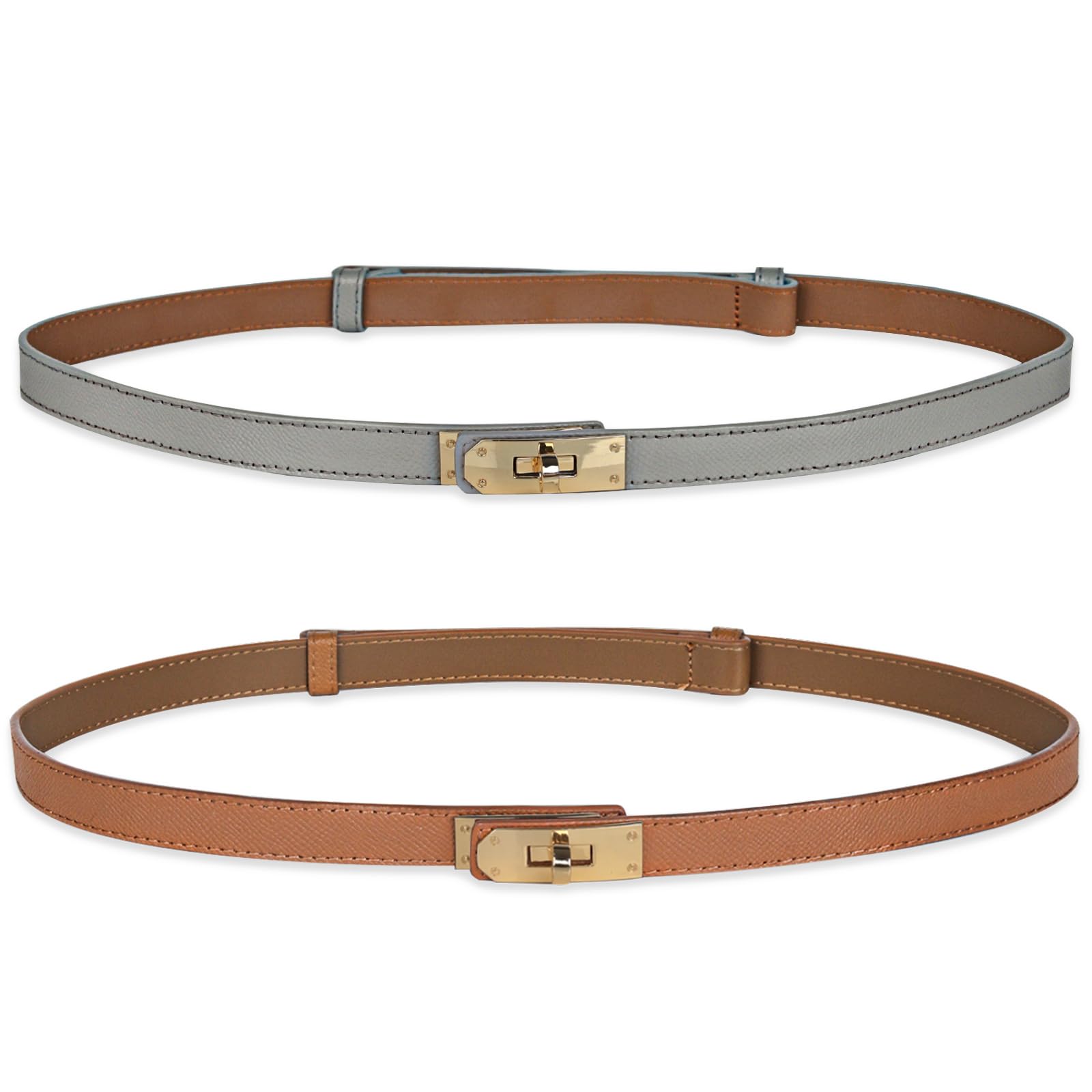 Women's Fashion Classic Metal Buckle Leather Belt with Jeans Dress
