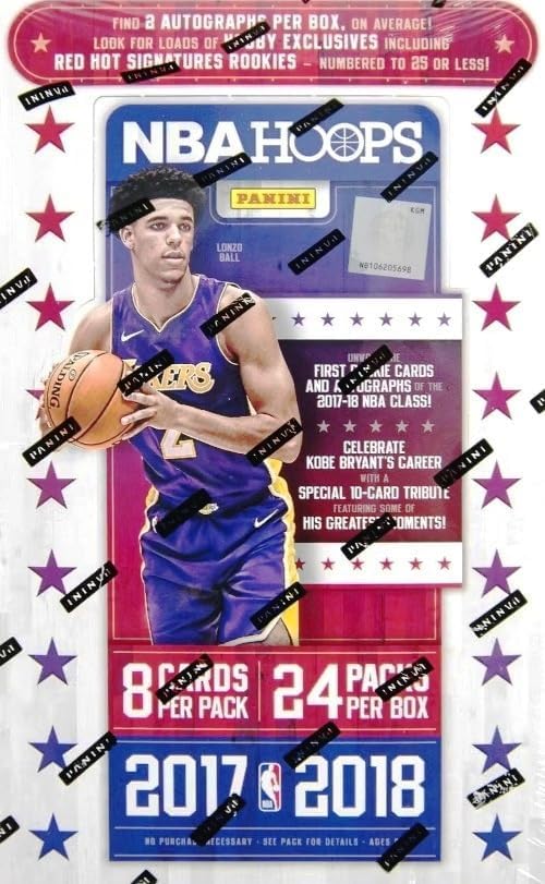 2017/18 Panini Hoops Basketball ENORMOUS Factory Sealed HOBBY Box with TWO AUTOGRAPHS & 192 Cards! Look for Rookies & Autographs of Lonzo Ball, Markell Fultz, Jayson Tatum & Many More!
