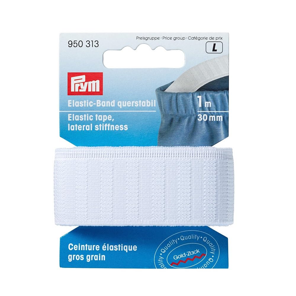 Prym - Lateral Stiff White (30mm, 1m) Elastic Tape - 1 Unit