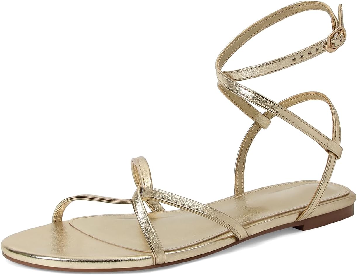SOVANYOU Strappy Sandals for Women Dressy Flat Sandals Open Toe Cute Summer Sandal with Cross Ankle Strap