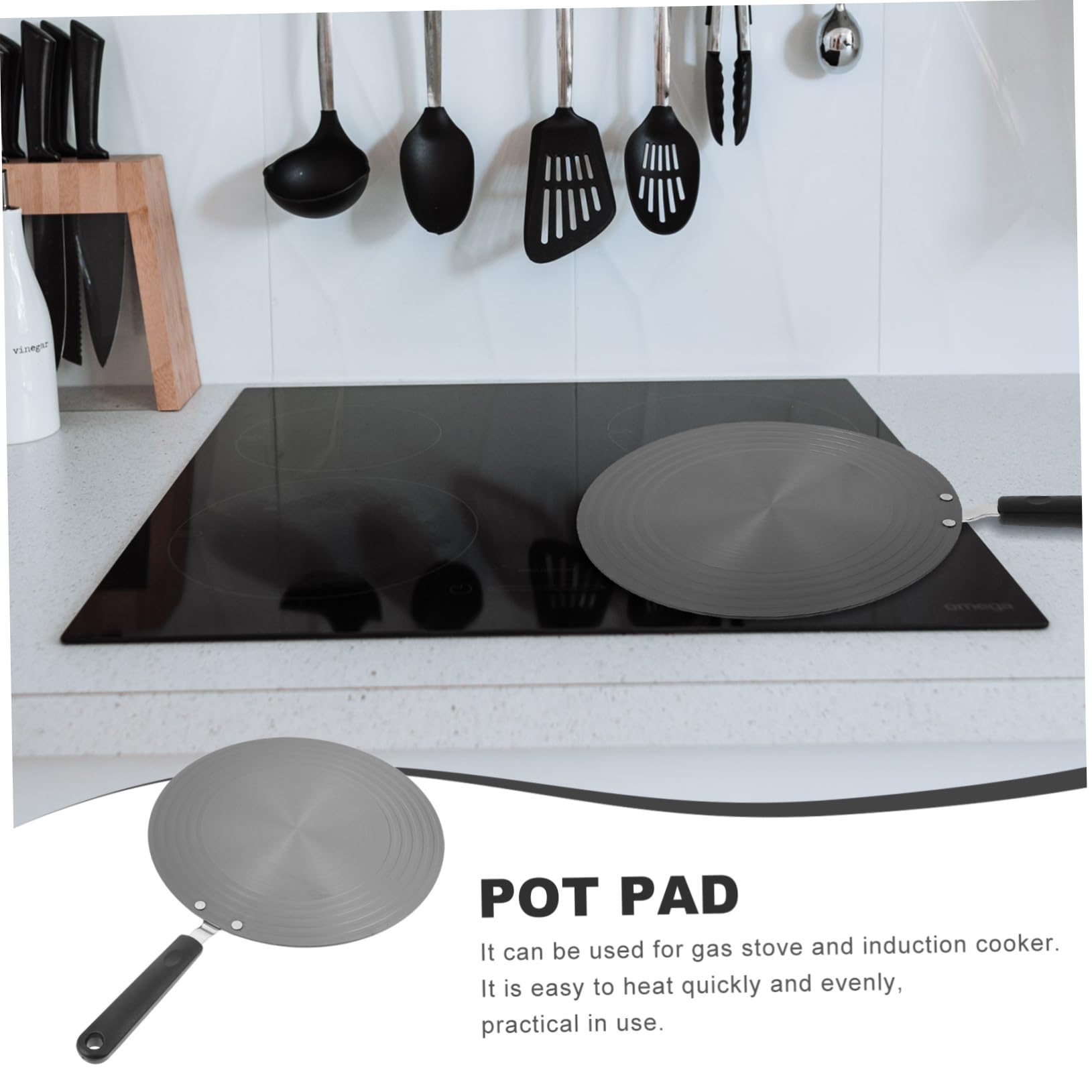 COLLBATH Placa Guía Térmica para Ollas 28cm X 3mm con Mango Desmontable Placa de Conducción Calor Antideslizante Multifuncional para Cocinas Gas y Eléctricos Bandeja Descongelación