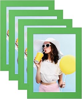 wyooxoo 5x7 Picture Frames Set of 4 Made Of Solid Wood Green Photo Frames Colorful Frame with HD Plexiglass, Wall or Tabletop Display