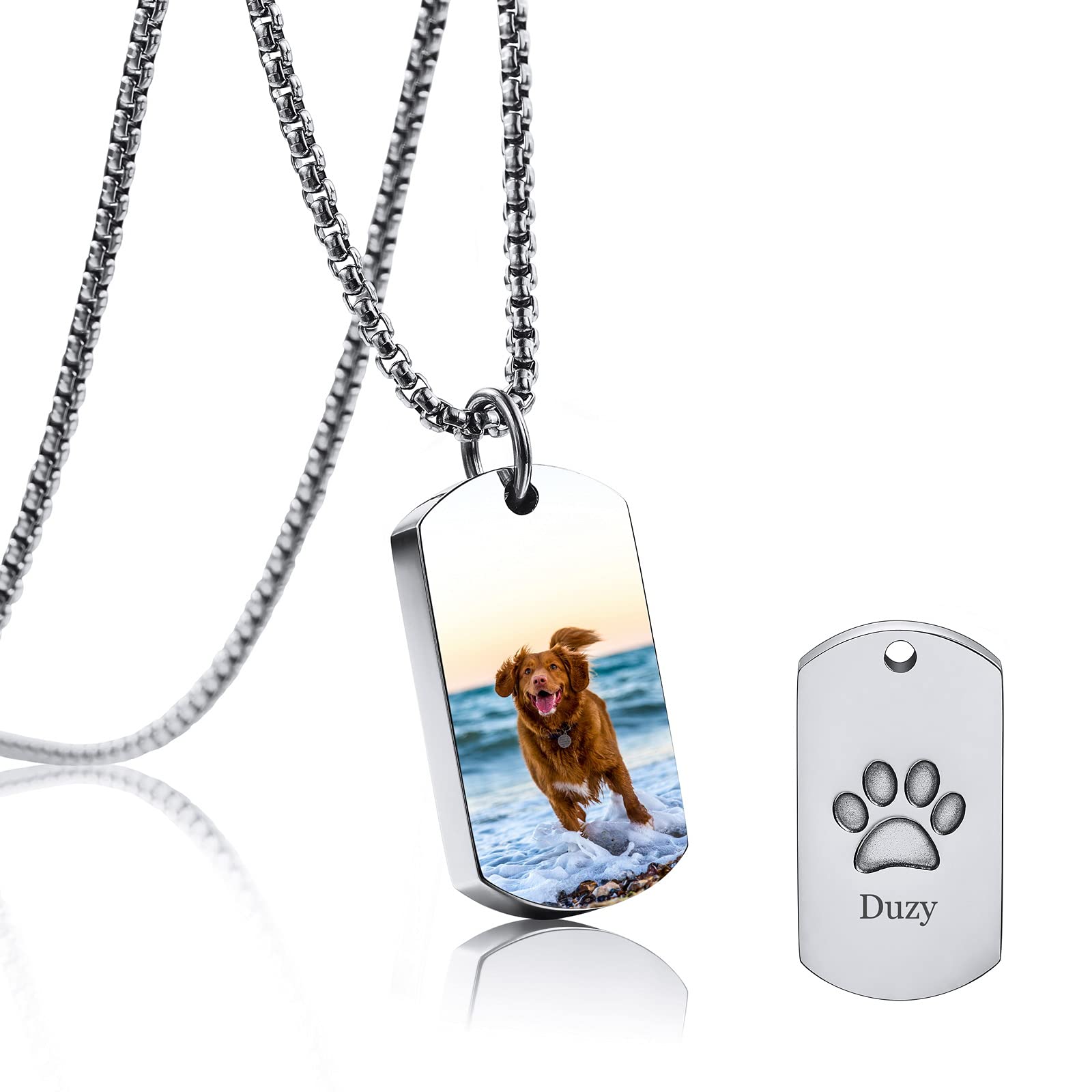 INBLUE Personalisierte Asche Urne Anhänger Halskette mit Foto & Text Pfotenabdruck Memorial Hund Katze Haustier Urnen Feuerbestattung Schmuck