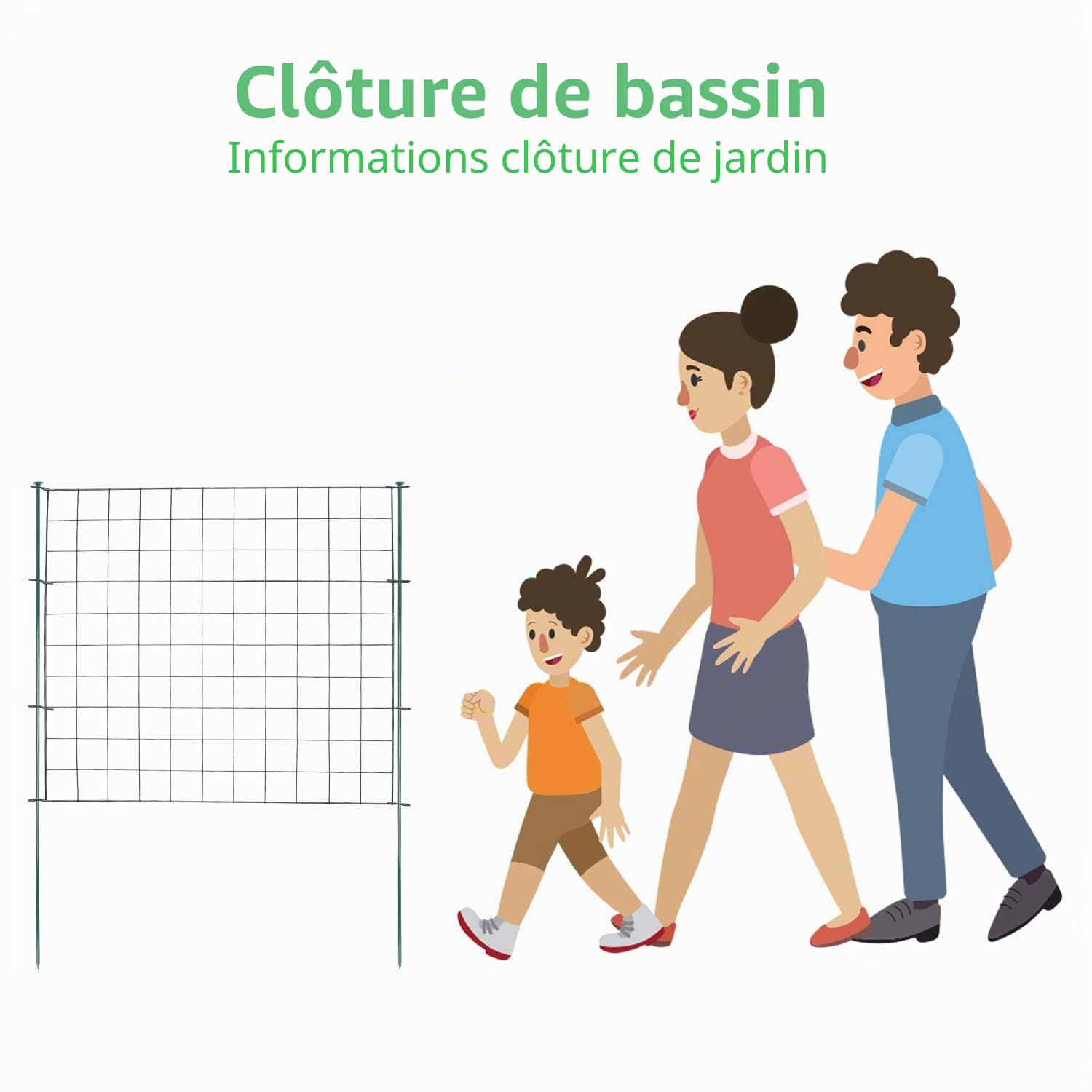 Clôture d'étang clôture de jardin en métal enclos ouverts clôtures grillagées enclos pour lapins clôture pour chiens étang 22 pièces 10 éléments de clôture et 12 barres de fixation (droites)