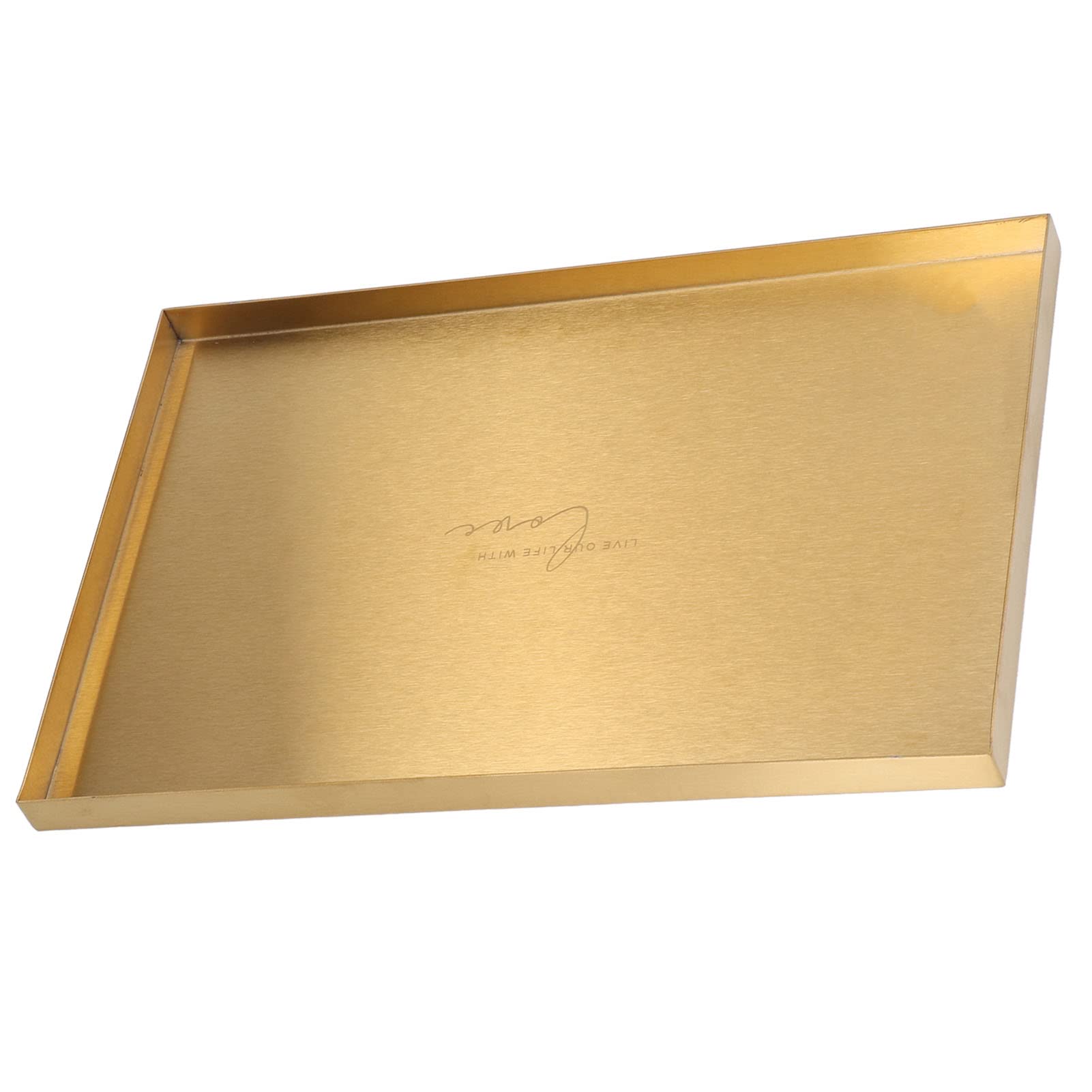 Goldenes Tablett, Edelstahl Europäischen Stil Schlichtes Deko Tablett Rechteckig Tablett Gold 30,2x20,2x1,5cm Für Wohnzimmer, Schlafzimmer, Flur, Arbeitszimmer Zimmer, Büro