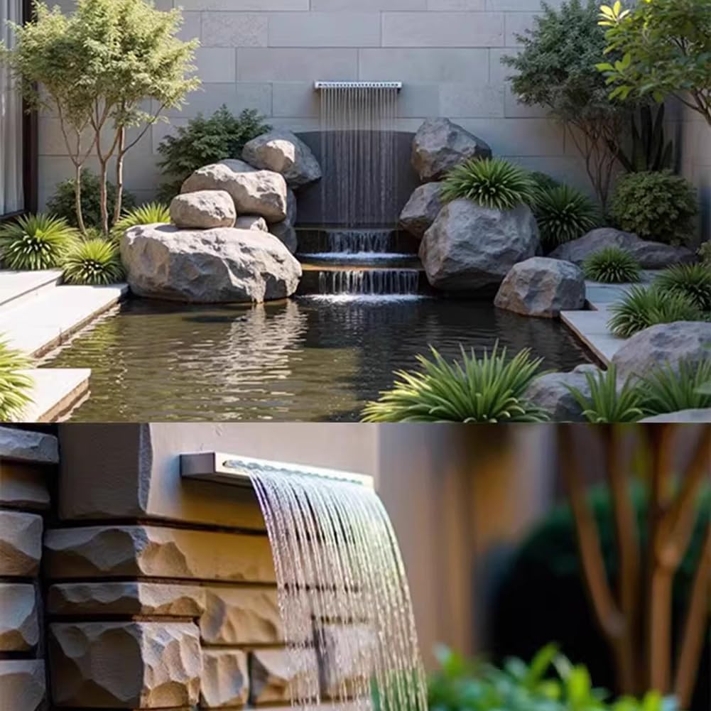 Stainless Steel Waterfall Spillway for Pool Fountain - Decorative Wall Feature for Pond, Stream, Garden & Patio - Durable Outdoor Water Feature for Tranquil Ambiance
