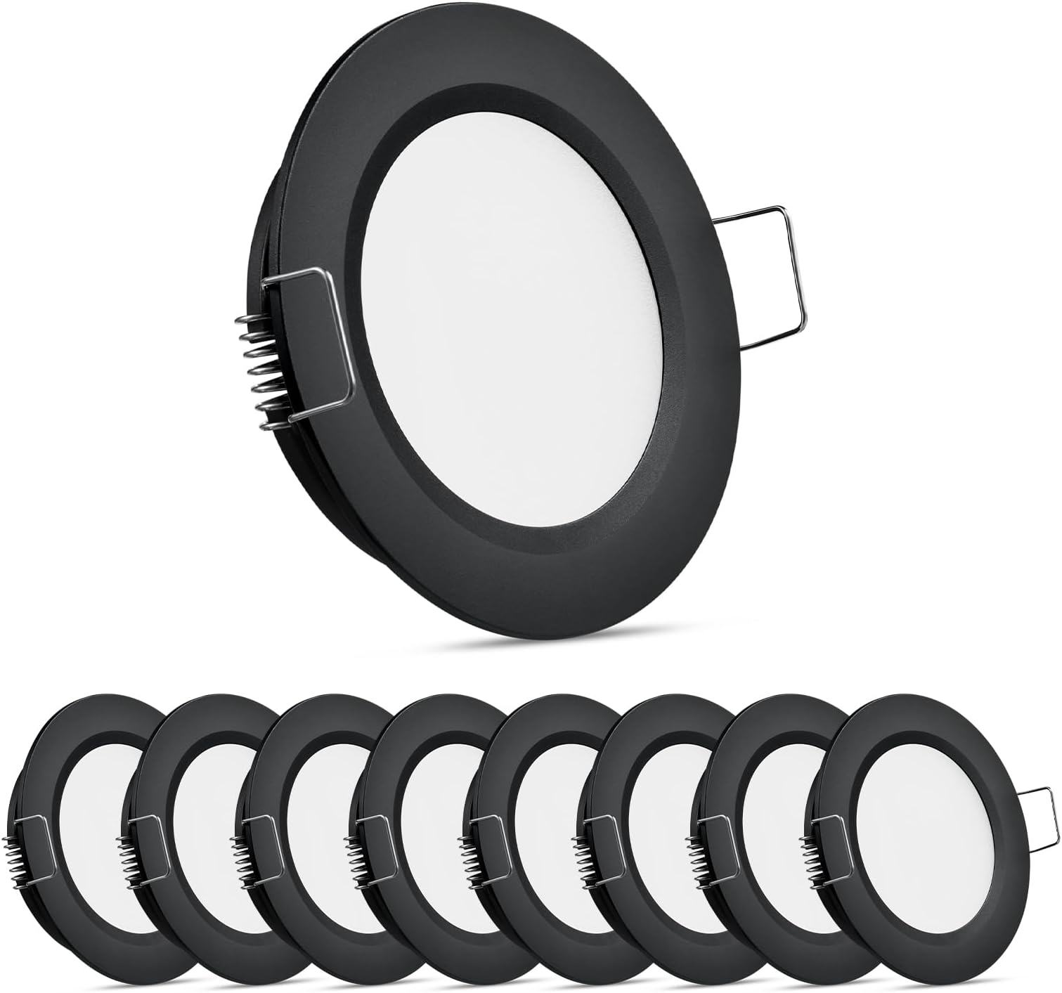 8 Pack 12 Volt LED Puck Light RV Recessed Mount Ceiling Light 2.75” 12V Down Light for Camper Van Truck Boat Interior Ceiling Kitchen Cabinet Lighting CRI 93 (Black/Warm White)