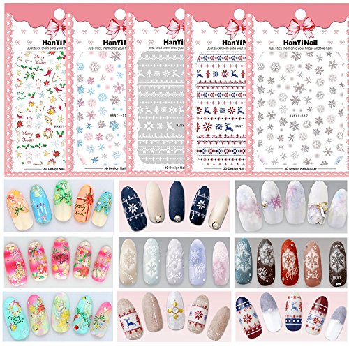 CHARMING MAY Christmas Trees Nail Art Sticker Decals Santa Claus Xmas Snowman Snowflower Snowflakes Pattern Self-adhesive Stamping Tips 3D Tattoos 8Packs