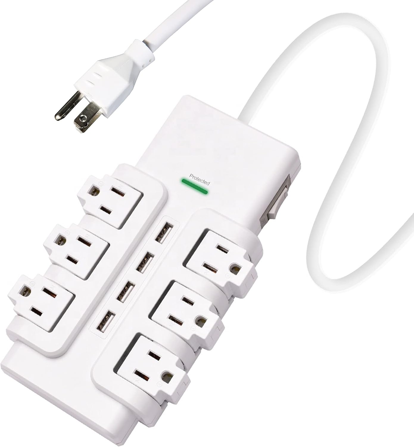 Power Strip Surge Protector with Rotating Outlets 6 ft Long Extension Cord Mountable Swivel Power 6 AC Outlets+4 USB Ports, 1020J 15A 1875W,for Home, Office, Room