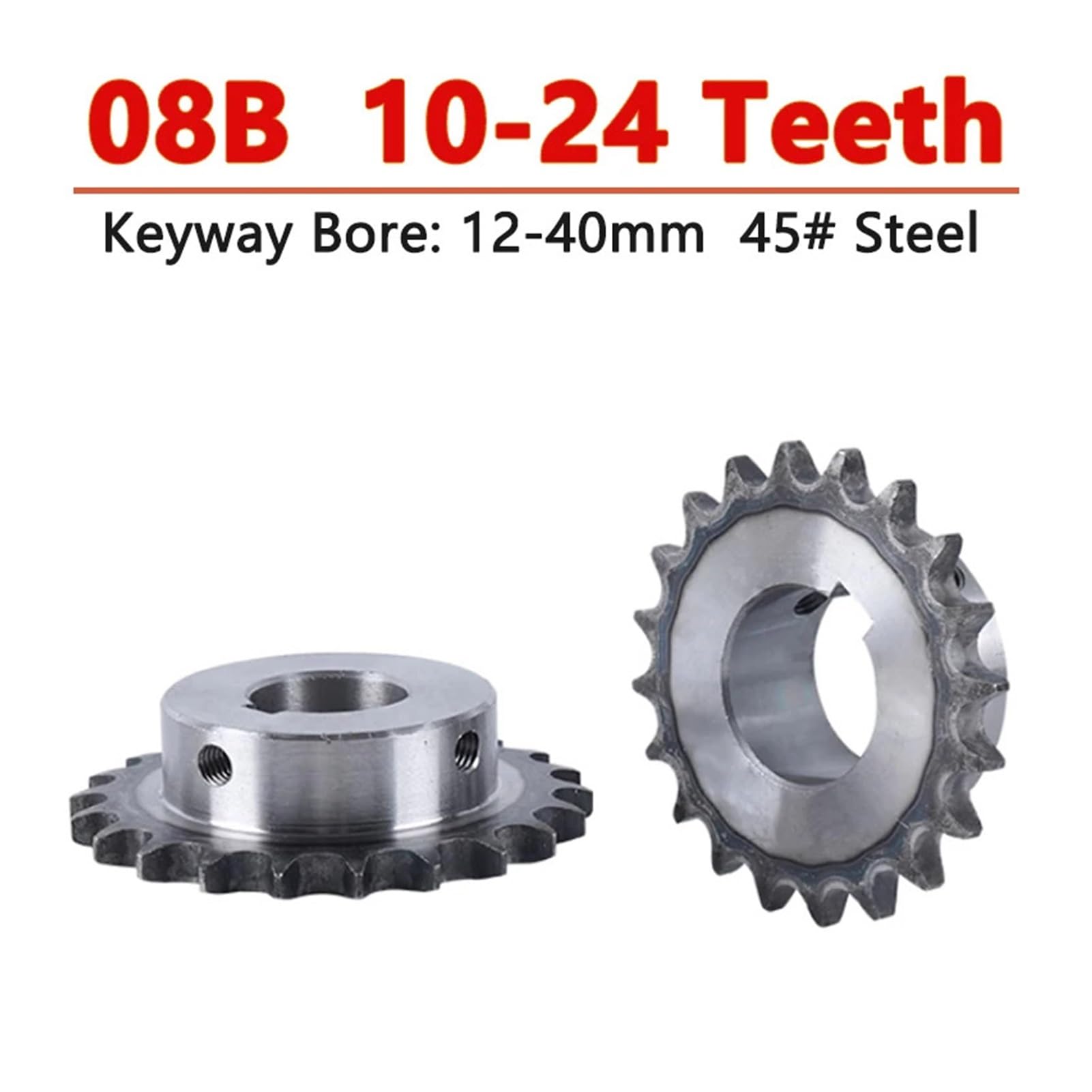 1 pignon d'entraînement industriel 08B, engrenage for chaîne en acier 45#, 14, 15, 16, 17, 18 dents, alésage 10-40 mm(20mm (keyway 6mm),18 Teeth)