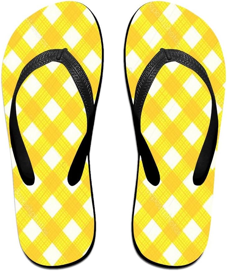 Unisex Yellow Gingham Summer Strap Flip Flops Beach Slippers Platforms Sandal For Men Women