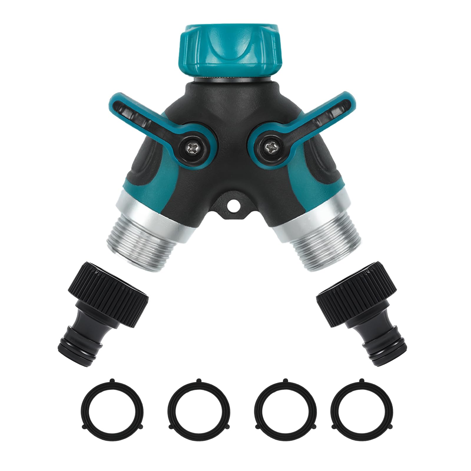 Garden Tap Splitter 2 Way, Hose Splitter 2 Way, 3/4" Brass Double Ways Hose Pipe Connector with Quick Individual On/Off, Outdoor Water Tap Fitting Double Outlet Garden Taps with 2 Quick Connectors