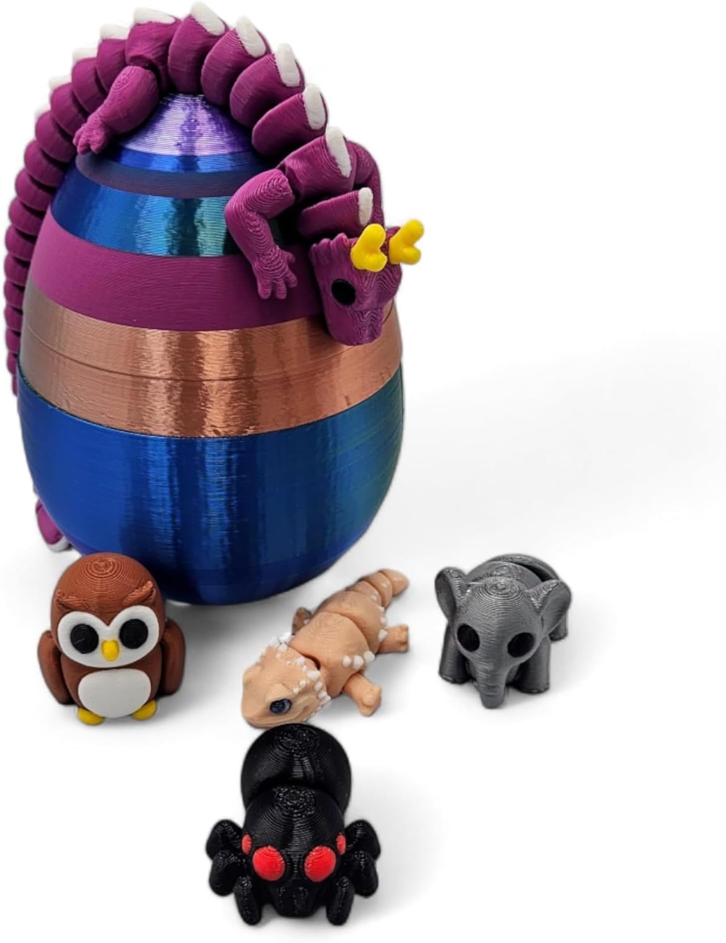 5 Pack Mystery Mini Animal Packs - 3D Printed Articulating Figurines - Unique and Fun Designs Includes Mystery Egg - Stress Relief (5 Pack)
