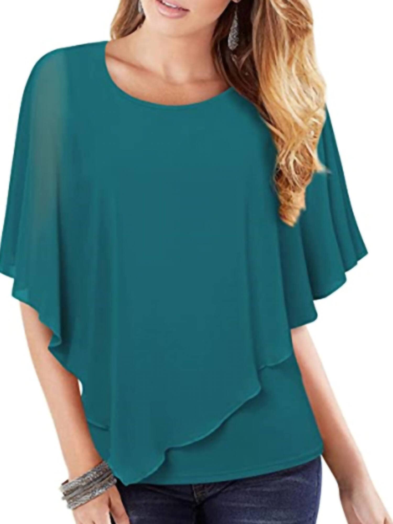 MorydalLadies Batwing Short Sleeve Shirt Round Neck Summer Tops Blouse Womens Tunic Shirts